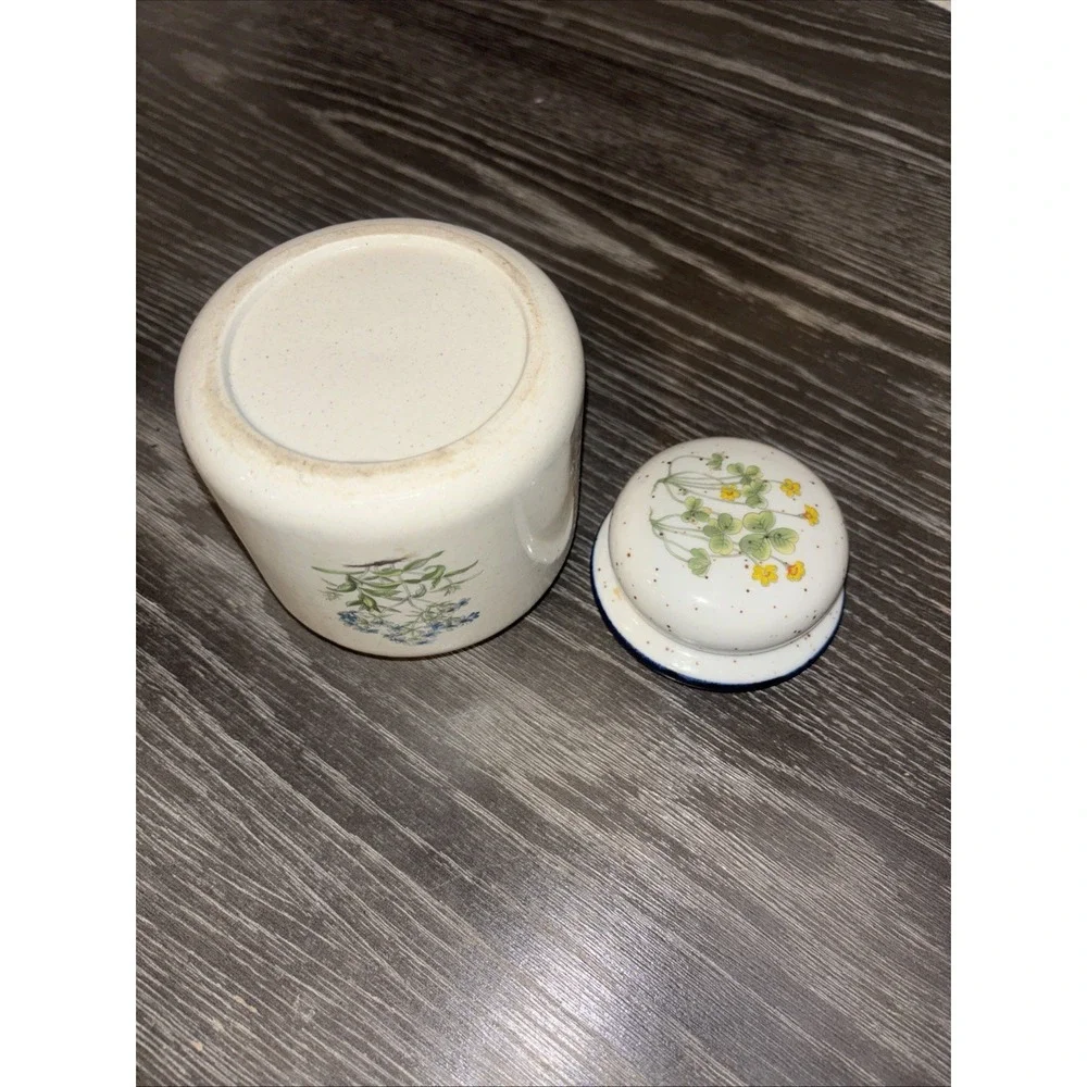 Takahashi Speckled Ceramic Container With Lid Flowers Herbs 5